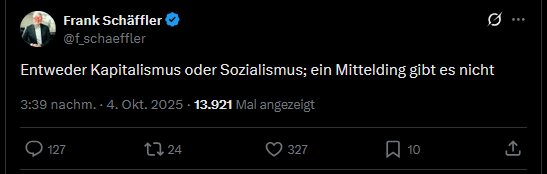 Klingt nach ziemlichem Unfug. Real existierende Ökonomien enthalten fast immer unterschiedliche Eigentums-, Steuerungs- und Zuteilungslogiken. Markt, Anrechte usw. Und das Mischungsverhältnis war nach 1945 lange deutlich anders als heute.