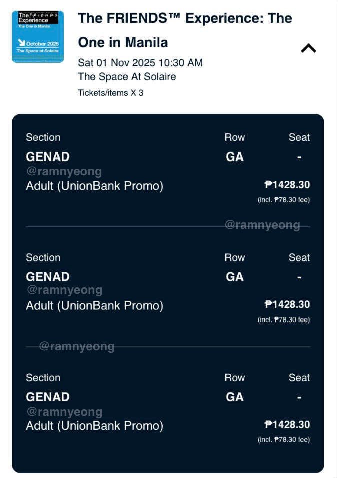 ramnyeong's tweet photo. Selling 3 GA ticket for the friends experience in manila — Nov 1, 10:30 AM slot! ❤️‍🩹 @ Solaire, Parañaque 

RFS: we need to reschedule our visit 🥹 https://t.co/TLtAqw1ZCe