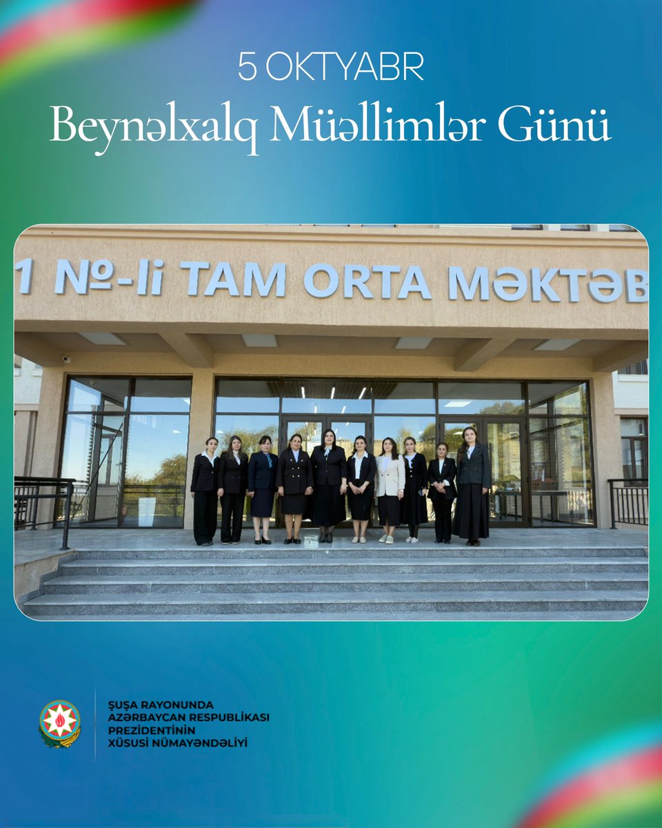 5 oktyabr – Beynəlxalq Müəllimlər Günü münasibətilə  bütün müəllimləri  peşə bayramları münasibətilə səmimi qəlbdən təbrik edir,  möhkəm can sağlığı,  fəaliyyətlərində uğurlar  arzulayırıq.

#5oktyabr #müəllimlərgünü #şuşa #shushaisazerbaijan #karabakhisazerbaijan #shusha