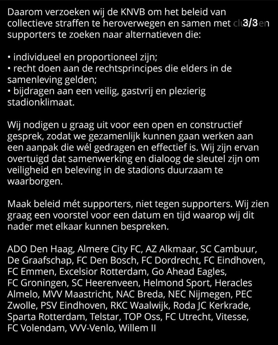 Het tribune collectief: "Maak beleid mét supporters, niet tegen supporters." 💪🏻

#STOPCOLLECTIEVESTRAFFEN

#VRIJHEIDVOORSUPPORTERS