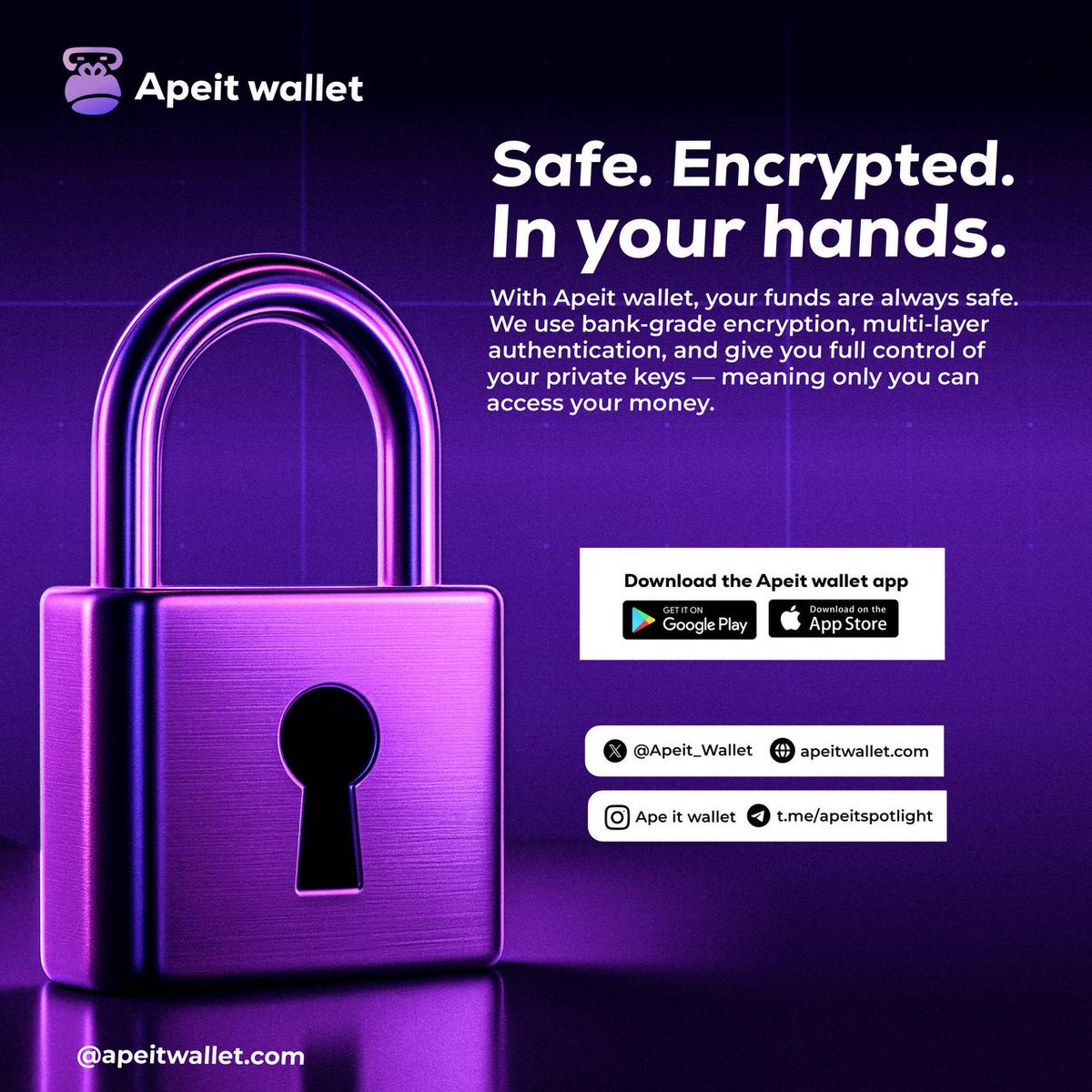 saniadamumatoh's tweet photo. Meet the wallet built for the next generation

🔐 Smart security
💸 Seamless swaps
🌍 Global connection
Only on @Apeit__Wallet 
 your key to true freedom in crypto.
#apeitwalletlaunch https://t.co/H8vslqsT2Z