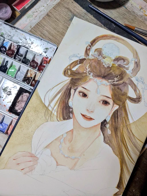 良い顔になりそう #美人画 #透明水彩