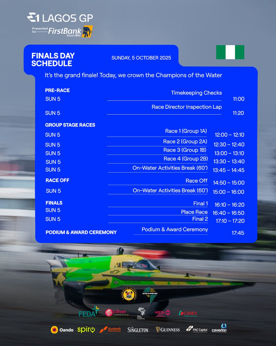 E1LagosGP's tweet photo. Finals Day is here!

Catch every moment as we crown the Champions of the Water 🌊

#E1LagosGP #e1series https://t.co/BBnX6XpvS0