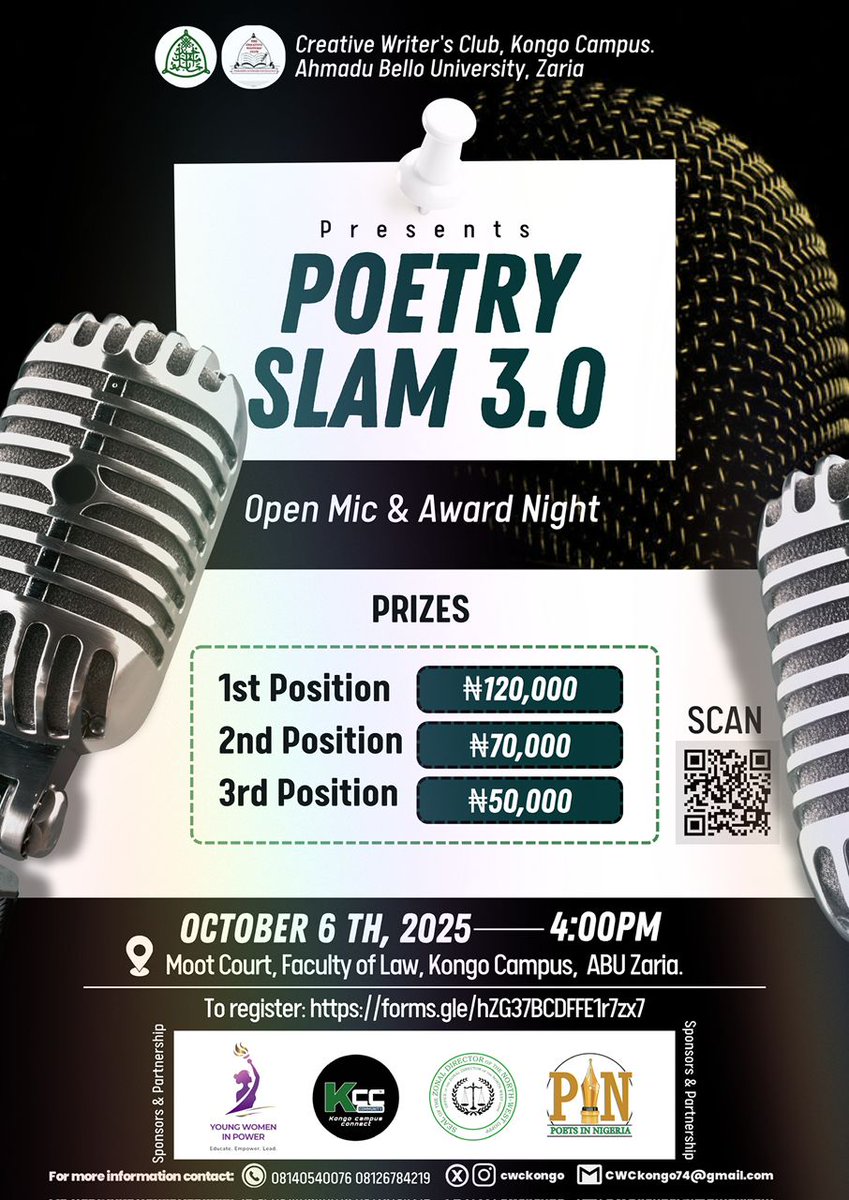 CWCkongo's tweet photo. Tomorrow,  the microphone 🎤 awakens and the stage comes alive at  CWC KONGO Poetry Slam 3.0. 💃🏽

Join us at 4pm Faculty Of Law Moot court https://t.co/g09xMfaoj5