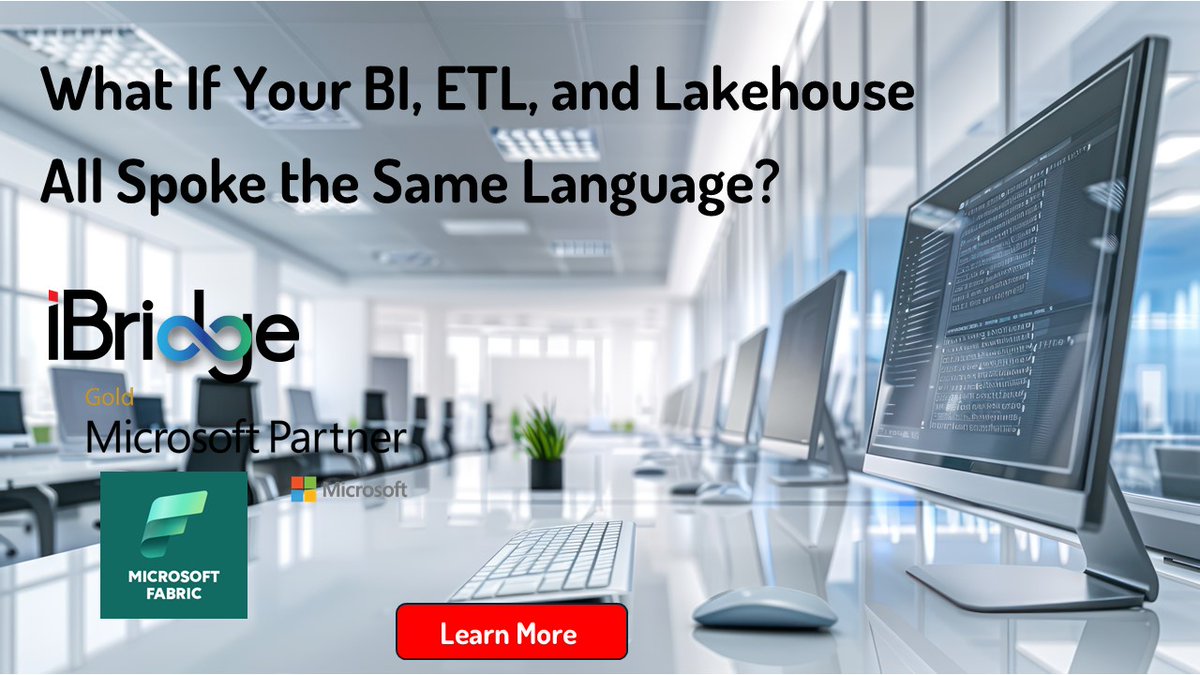 iBridgeLLC's tweet image. Welcome to Fabric — a unified language for your data team.
iBridge drives digital transformation through AI, automation, cloud solutions, and global expertise.

#UnifiedDataOps #ETLtoBI #BridgeLLC #MicrosoftFabric