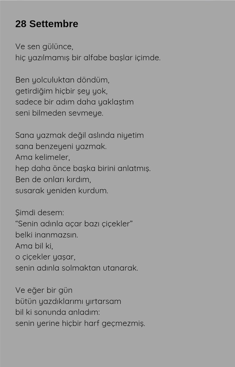 youtu.be/rvZMYFX4u2Q?si…
Şecaattin Tanyerli - Sevdim Bir Genç Kadını 
Yarın olsun, yarın olsun diye renkler soluyor.
    28 Settembre                          
                             Faramarz-ı Seniyye