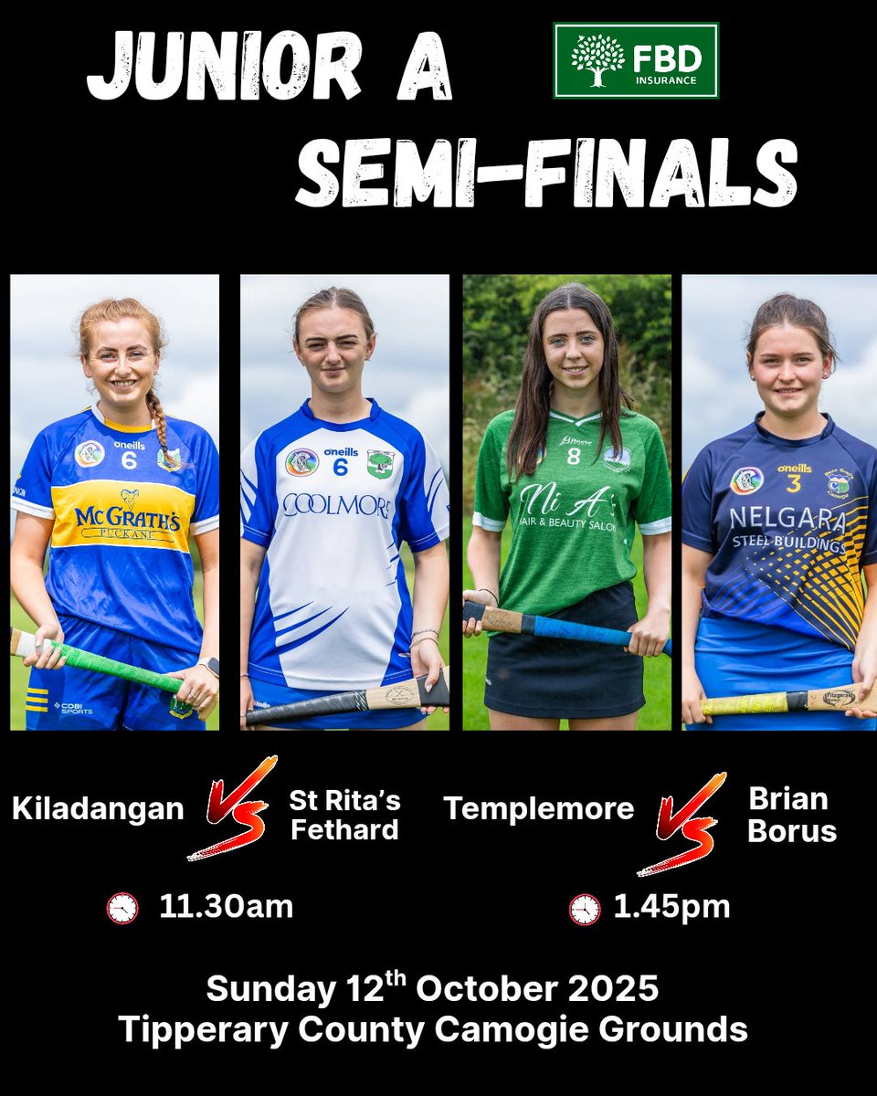 camogietipp's tweet photo. ๐ฅ Itโs the biggest day of the year so far in the FBD Insurance Junior A Championship! ๐ฅ
Two exciting semi-finals await next Sunday, 12th October 2025, at the Tipperary County Camogie Grounds:
Who will book their place in the final? ๐๐ช
#FBDInsurance #TipperaryCamogie https://t.co/65CeXDvLiu