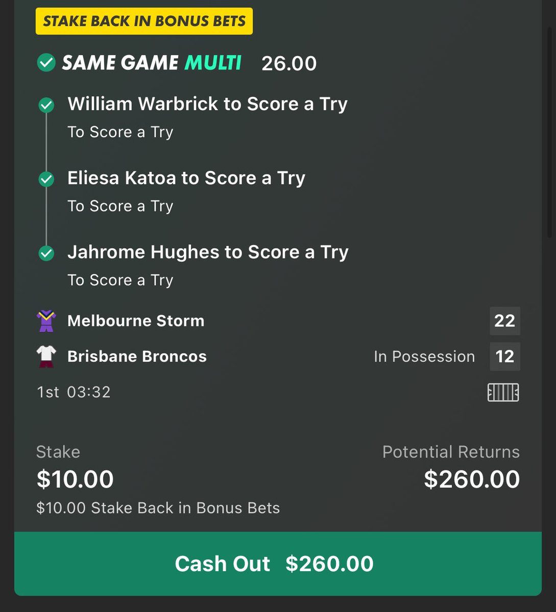 TimmyWazza's tweet photo. Love a first half cash 💰💰 #NRLGrandFinal https://t.co/8piCN3daum