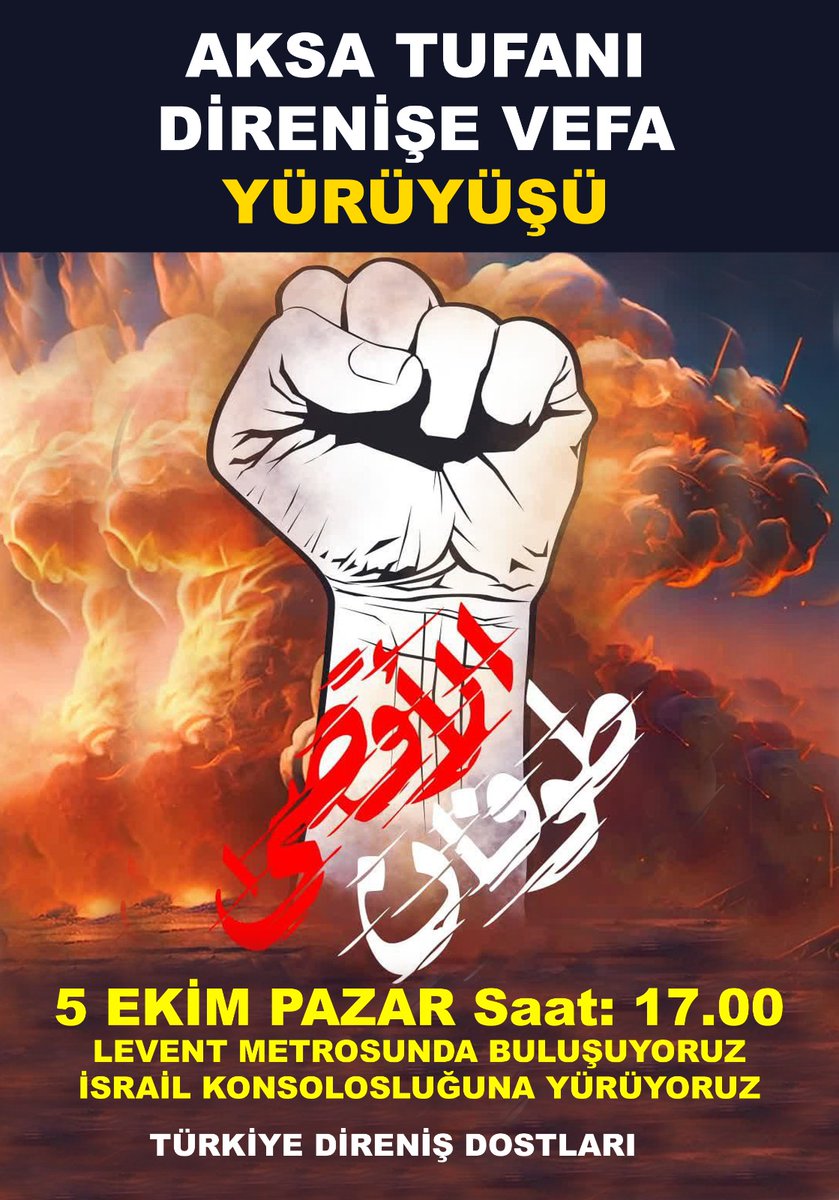 KevserKultur's tweet photo. Aksa Tufanı Vefa Yürüyüşünde Buluşuyoruz!

Tarih: 05 Ekim 2025
Pazar saat: 17:00

Yer: Levent Metro İstasyonu önünden Siyonist Rejim Konsolosluğu'na.. https://t.co/T8zo8nm1iQ