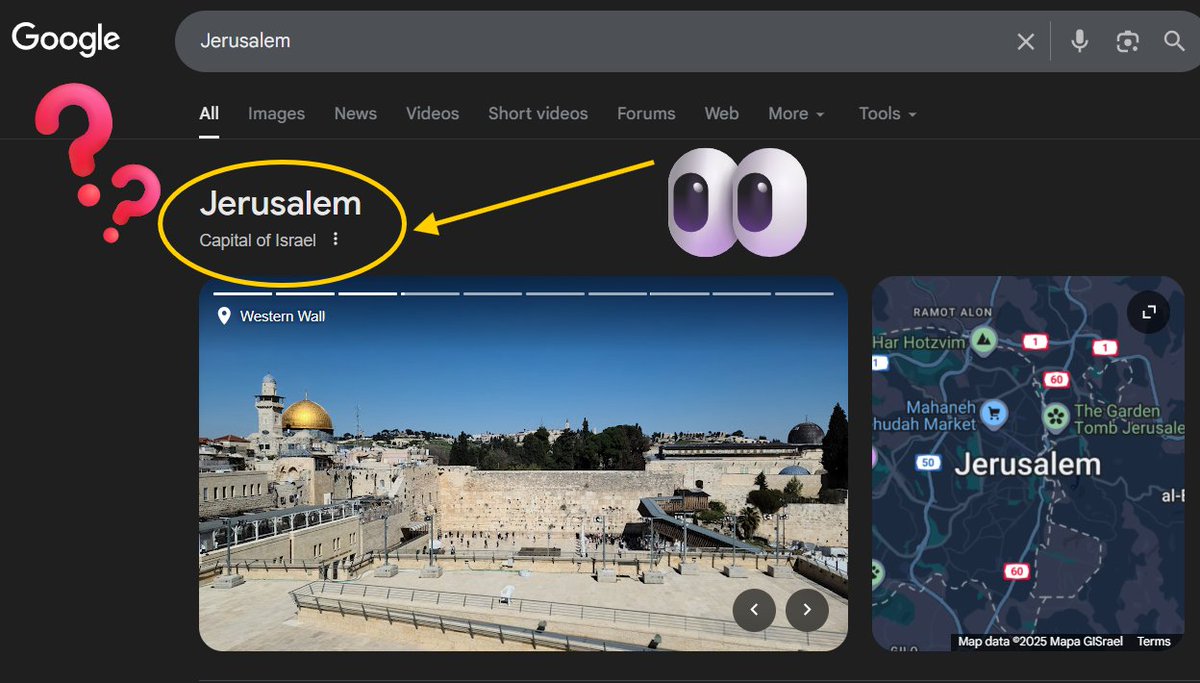 Flo_Clepsydre's tweet photo. 🚨 Google Maps shows Jerusalem as Israel’s capital, ignoring international law. Tel Aviv is the recognized capital (UNSC Resolution 478, 1980).
📢 Report it now: https://t.co/moQGimoizz
#JerusalemNotCapital #InternationalLaw #HumanRights #MapsMatter https://t.co/7FByLX67VL