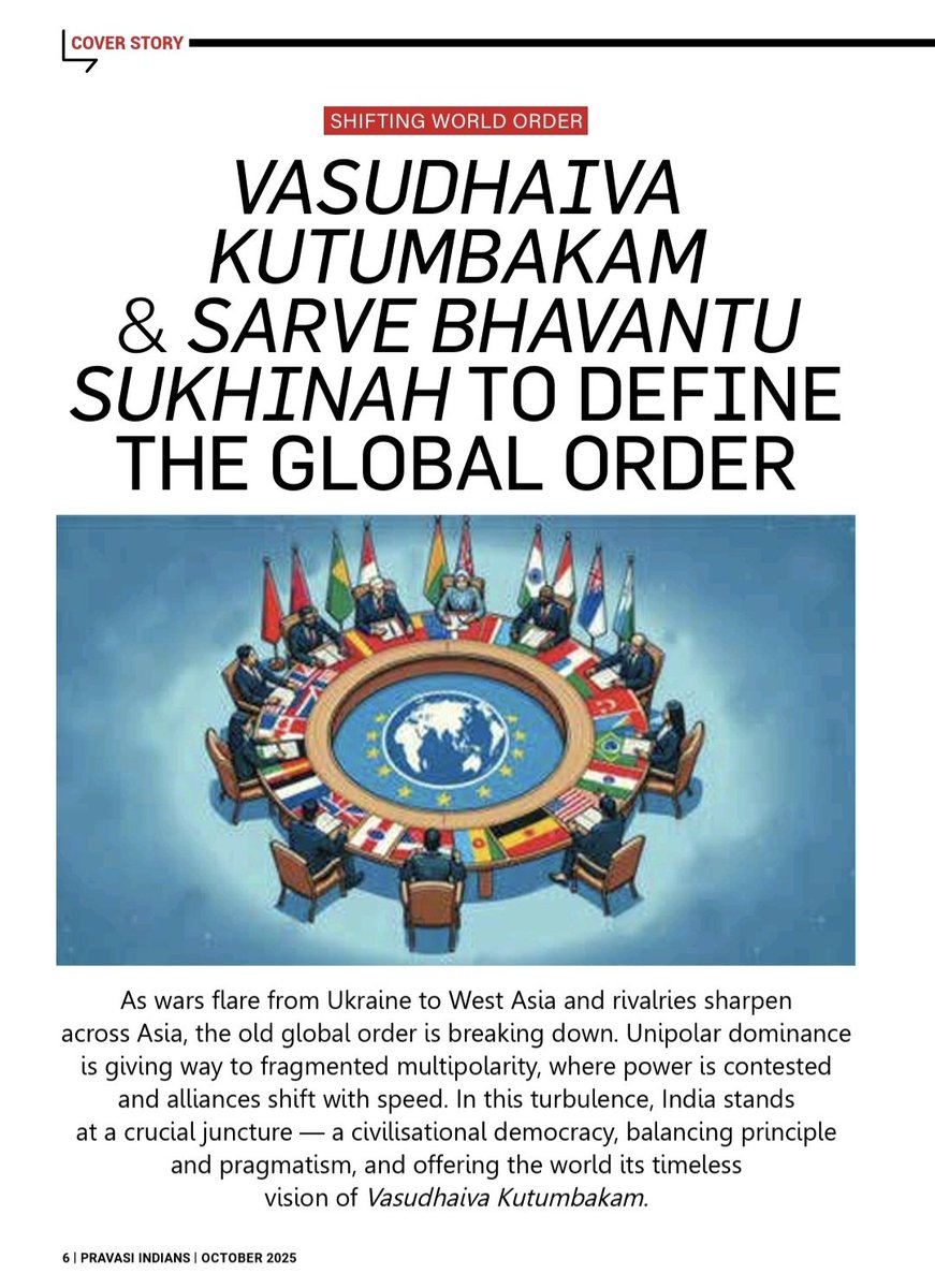 amitsinghjnu's tweet image. #vasudhaivakutumbakam &amp;amp; #SarveBhavantuSukhinah can define the #GlobalOrder&quot;. Please read the cover story article of October 2025 edition of Pravasi Indians. @narendramodi @PMOIndia @DrSJaishankar @MEAIndia @SSIFS_MEA @ivskdelhi @SunilAmbekarM @sunilbansalbjp @kumarnandaj