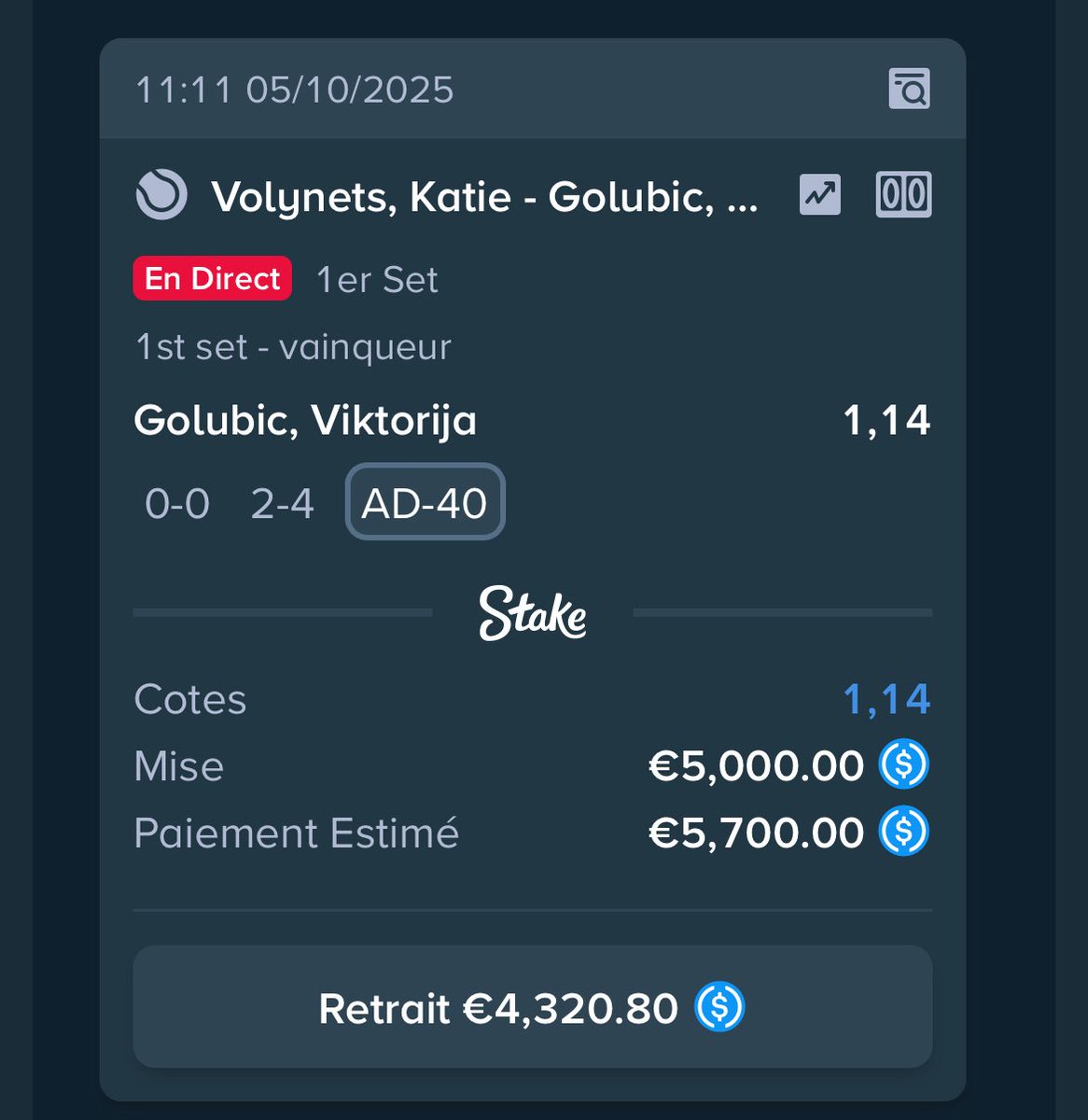 REKTKAZ's tweet photo. - 5500€ à cause de golubic 2-4 14-40 elle donne le set pour la peine je fais un gros giveaways 5K parmis les likes / rt ❤️♻️

#TeamParieur https://t.co/gyC4QN1Uk3