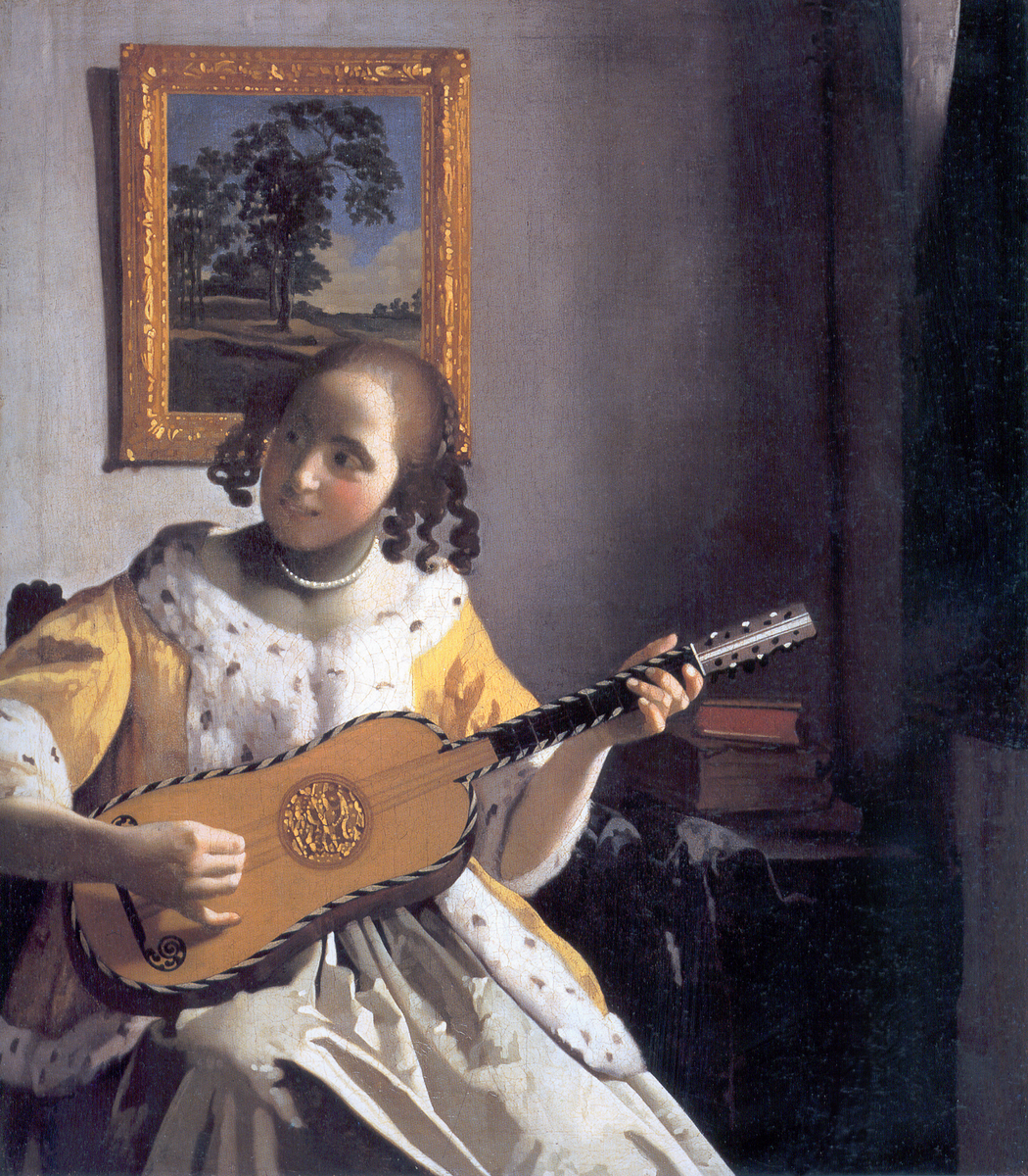 Youg woman playing a guitar #artbots #vermeer