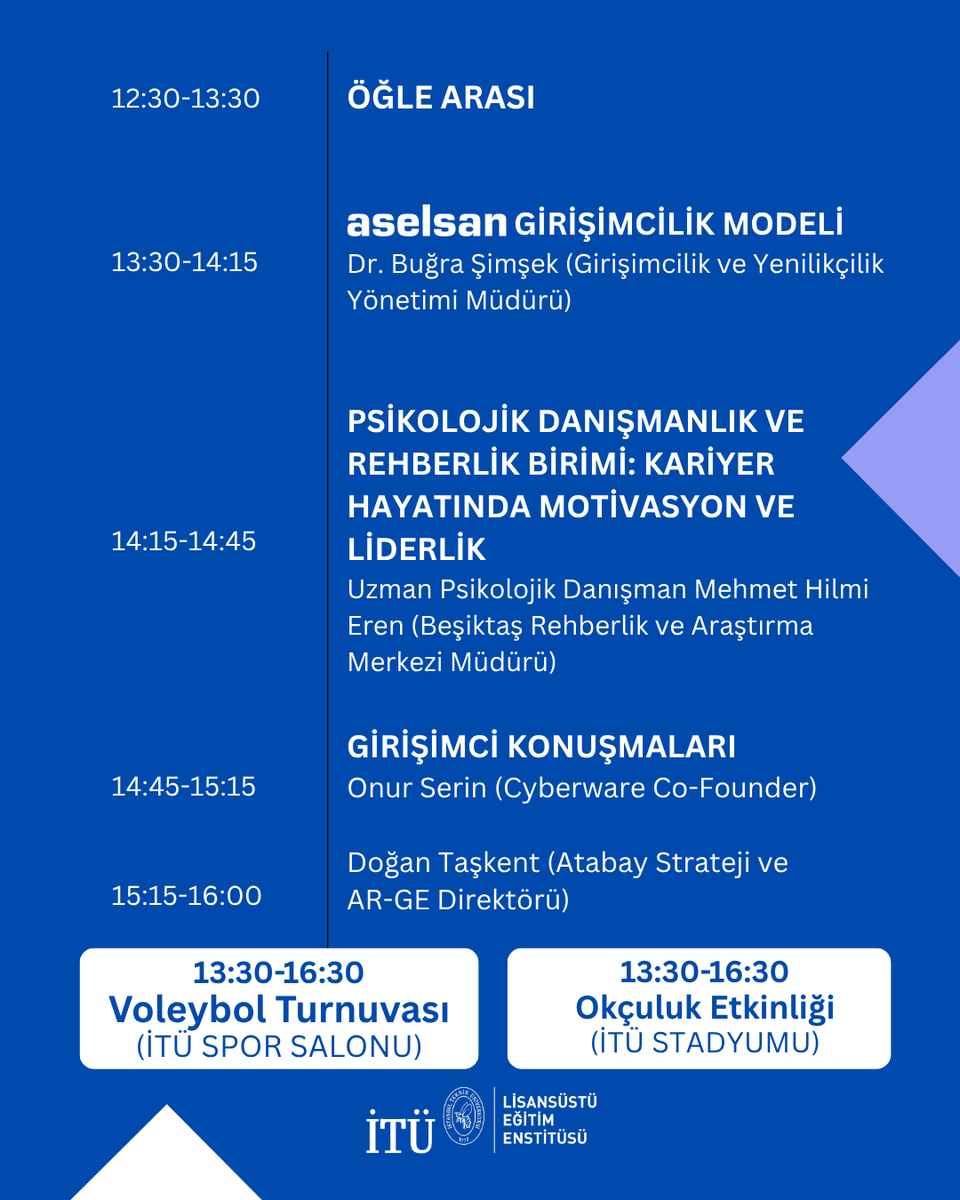 🎓✨ İTÜ Lisansüstü Eğitim Enstitüsü Öğrenci Günü’ne Davetlisiniz!

İstanbul Teknik Üniversitesi Lisansüstü Eğitim Enstitüsü olarak bu yıl ilk kez düzenleyeceğimiz “LEE Öğrenci Günü” etkinliğinde İTÜ ailesiyle bir araya geliyoruz! 

📅 7 Ekim 2025
📍 Süleyman Demirel Kültür