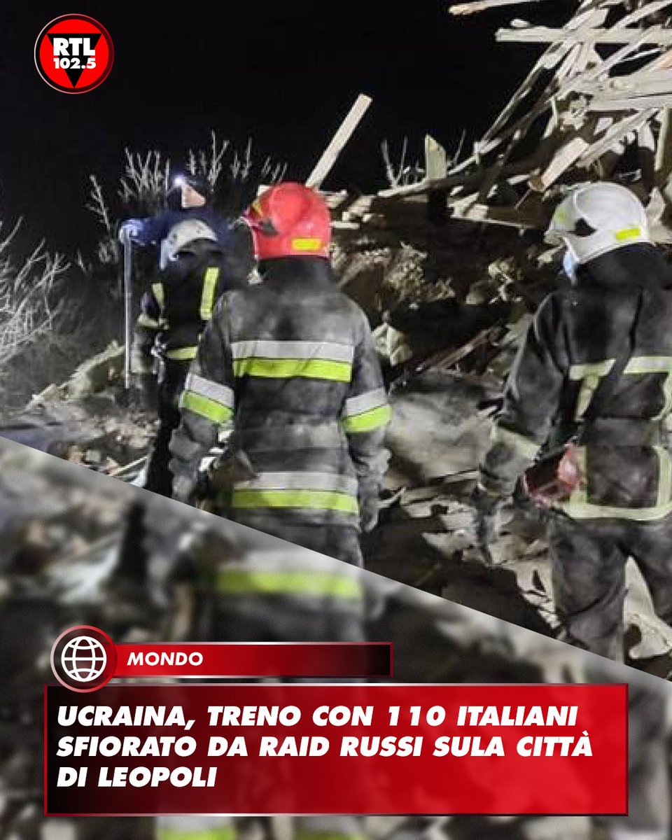 rtl1025's tweet image. 🔴 Questa notte 110 attivisti #italiani su un #treno partito da #Kiev si sono trovati sotto il massiccio attacco russo contro #Leopoli. Lo scrive Sir, il Servizio Informazione Religiosa. Il raid russo che ha colpito l'#Ucraina ha sfiorato anche il convoglio sul quale viaggiano