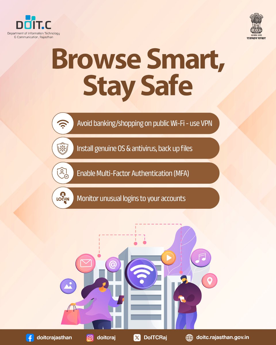 DoITCRaj's tweet image. Online threats are everywhere.
With CERT-In, learn to secure your phone, stop scams, use strong passwords and report cybercrime at cybercrime.gov.in or 1930.
Stay alert. Stay safe. Stay cyber smart.
#DOITC #CYBER_SMART_RAJASTHAN