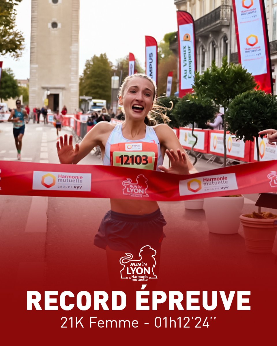 runinfrance's tweet photo. Nouveau record féminin sur le 21K ! 🔥
Héloïse Laigle vient de pulvériser le précédent record de #RunInLyon, améliorant le temps de près de 3 minutes, en passant de 1h15’30’’ (2022) à 1h12’34’’ ! https://t.co/ICyK49K98p