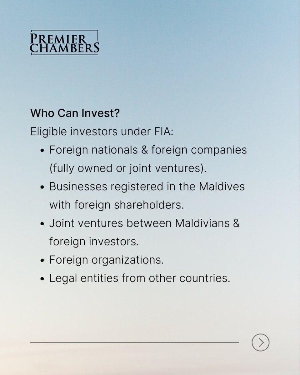 PremierChambers's tweet photo. This framework defines the process for obtaining investment licenses, the rights and obligations of investors, and the incentives available to encourage foreign direct investment.

Read more: https://t.co/k0jzH6RHz9

#PremierChambers #PCTA #Maldives #InvestMaldives #MaldivesFDI https://t.co/CzK5ylxKkT