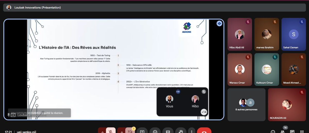 adenidjibouti's tweet photo. 🤖 Notre webinaire sur l'intelligence artificielle a été un vrai succès !
Un grand merci à Loubak Francis Fequet, CEO de Loubak Innovations, pour son partage inspirant
Ce n’est que le début… d’autres aventures captivantes arrivent très bientôt.
#ADENI #IA #Innovation #Djibouti https://t.co/MOWjV5tsAo