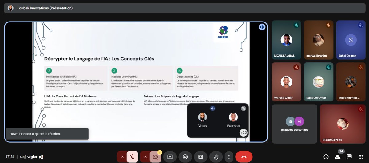 adenidjibouti's tweet photo. 🤖 Notre webinaire sur l'intelligence artificielle a été un vrai succès !
Un grand merci à Loubak Francis Fequet, CEO de Loubak Innovations, pour son partage inspirant
Ce n’est que le début… d’autres aventures captivantes arrivent très bientôt.
#ADENI #IA #Innovation #Djibouti https://t.co/MOWjV5tsAo