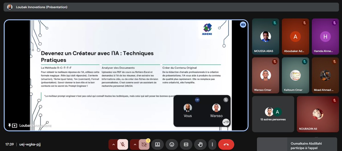 adenidjibouti's tweet photo. 🤖 Notre webinaire sur l'intelligence artificielle a été un vrai succès !
Un grand merci à Loubak Francis Fequet, CEO de Loubak Innovations, pour son partage inspirant
Ce n’est que le début… d’autres aventures captivantes arrivent très bientôt.
#ADENI #IA #Innovation #Djibouti https://t.co/MOWjV5tsAo