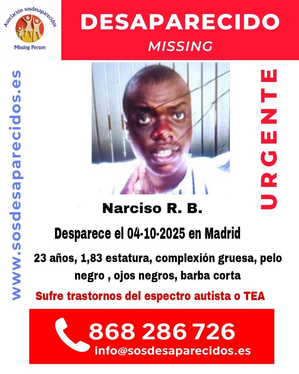 sosdesaparecido's tweet photo. 🆘 DESAPARECIDO
🟠 Alta vulnerabilidad
#sosdesaparecidos #Desaparecido #Missing #España #Madrid
Fuente:sosdesaparecidos
Síguenos @sosdesaparecido https://t.co/q06PmmQoDk