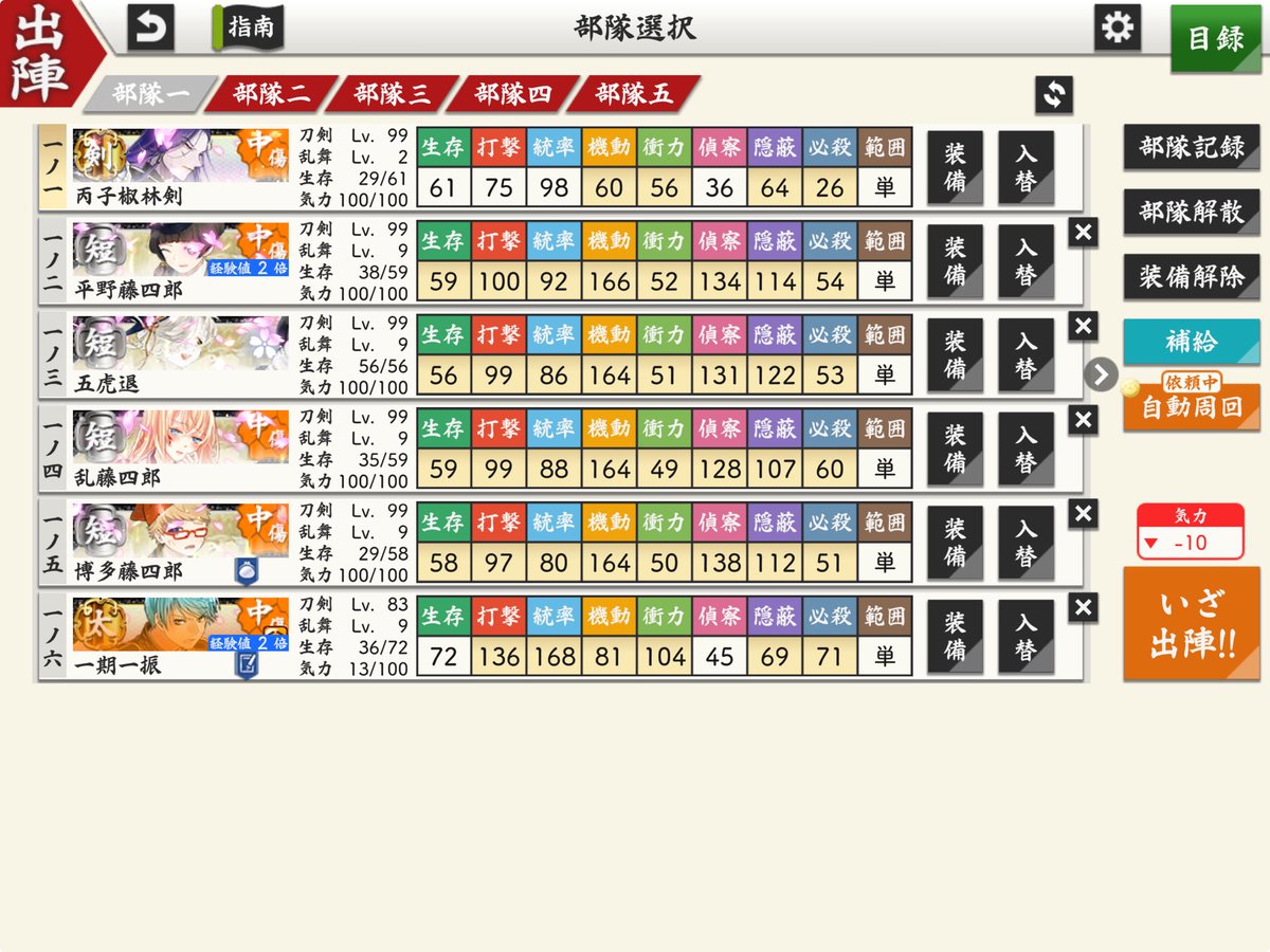 約50周でも気力100固定いち兄困憊無し