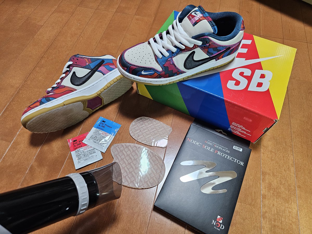 bocchinano's tweet photo. Nike SB Dunk Parra "Abstract Art"US9にNODCの SOLE PROTECTOR装着したけど、粘着力は半端なくて大満足!これはソール守られるし安心なんだけど付属のプライマー開封したら全て乾燥しててまじで使い物にならん笑
車のエアロに用いる3MのPAC Primer使ったら強力に施工できたからすごい!
#NODC®#NIKESB https://t.co/CXQ8RbbRv6