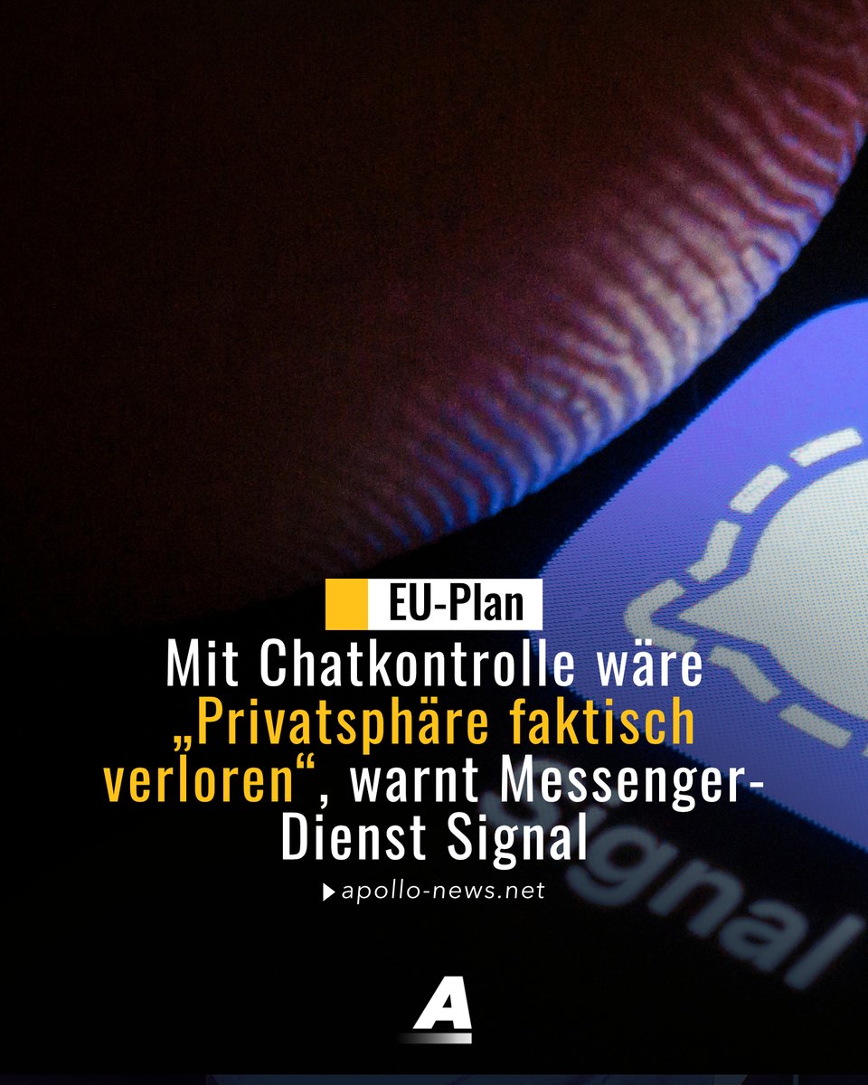 Der Messenger-Dienst Signal warnt, man müsse sich aus der EU zurückziehen, falls die geplante Chatkontrolle beschlossen wird – eine Enthaltung durch die Bundesregierung könnte ihr den Weg ebnen. Signal spricht von einem drohenden Ende der Privatsphäre.
apollo-news.net/mit-chatkontro…