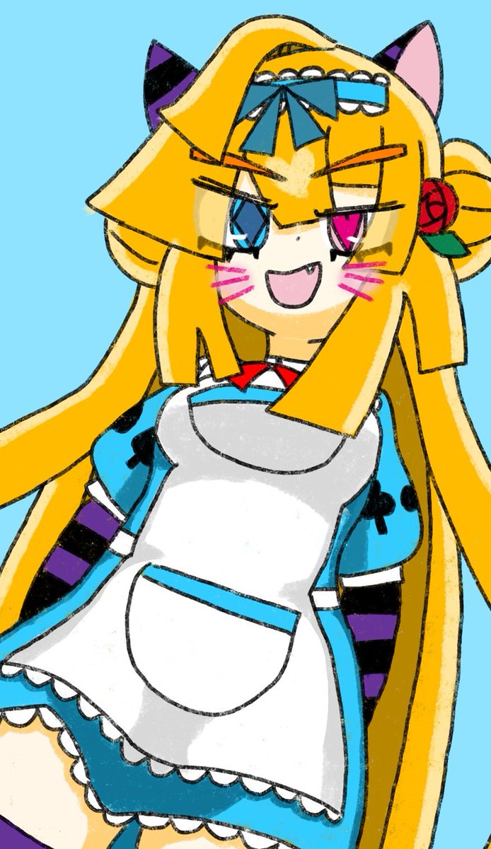 【アリス・チェシアキャット】
名前以外に特に設定は無い。
薬品飲んで背が大きくなったり小さくなったり出来る〜…とかアリスっぽいかな？と思ったけど、態度が大きくなったり小さくなったりする…とかでも良いかも。ジキルとハイドみたいに←
#オリキャラ #創作
#したよりの楽描き