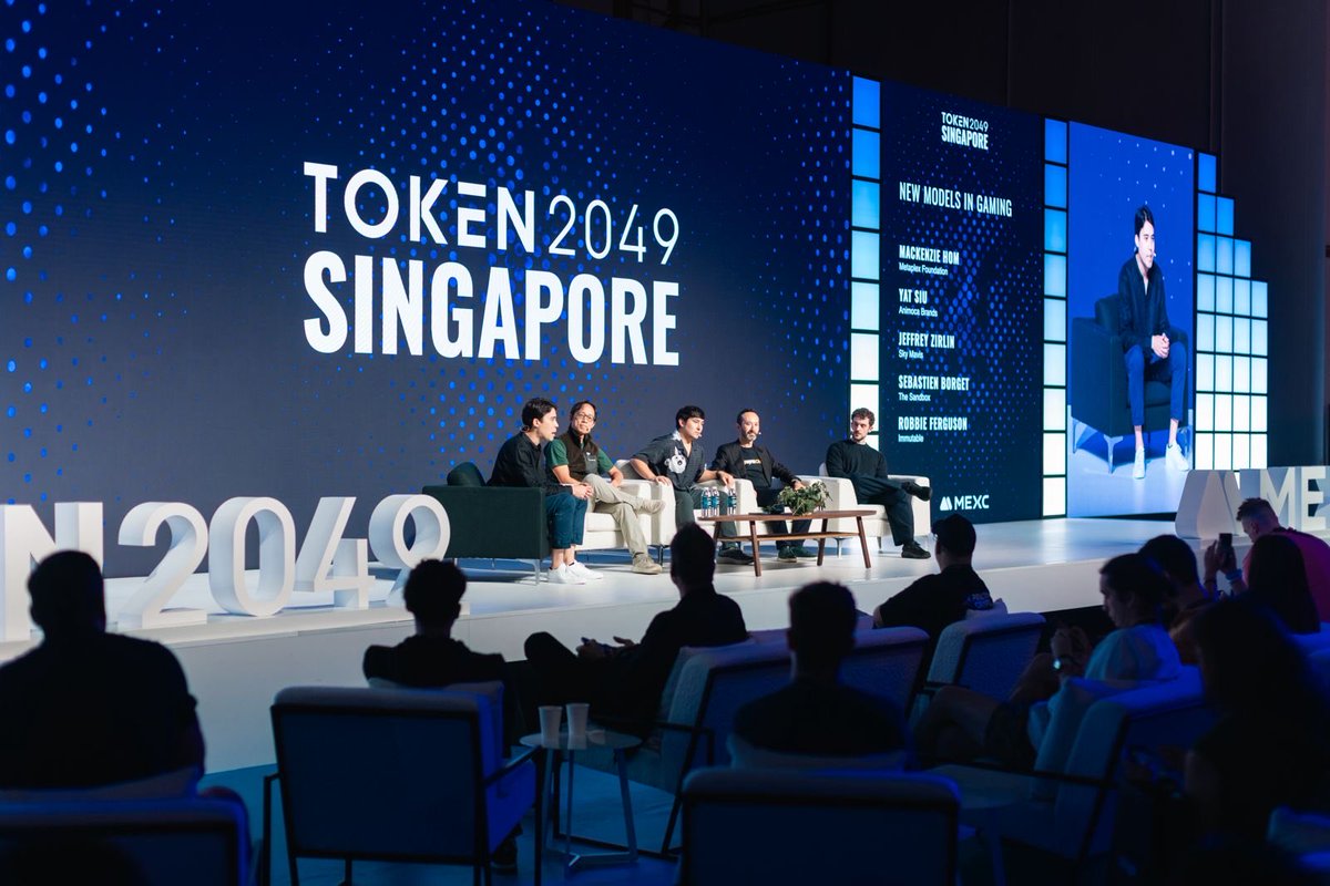 0xSANDchain's tweet image. New Models in Gaming at #TOKEN2049 was a glimpse of the future. @ysiu, @Jihoz_Axie, @borgetsebastien, @DegenMack @0xferg  leaders from @TheSandboxGame, @Immutable, @AxieInfinity, @metaplex and @animocabrands reminded us, the next era of gaming belongs to those who play, create,…