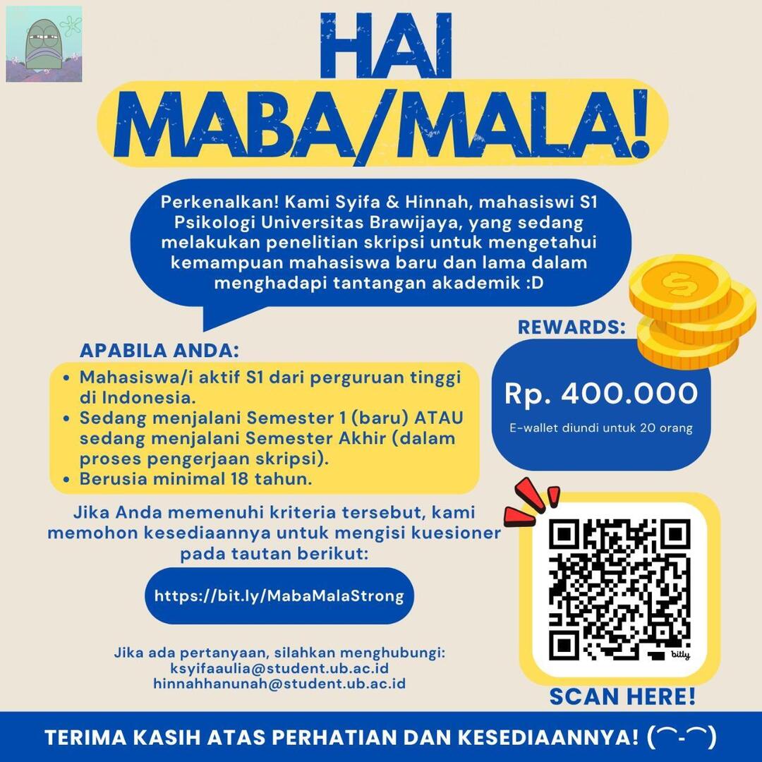 tanyakanrl's tweet photo. 💚 guys ak lagi cari responden nih. 
Kriteria:
1. Maba (semester 1) / Mala (lagi skripsi)
2. S1 aktif di PTN/PTS Indonesia
3. Usia ≥18 tahun

Kalau sesuai, yuk bantu isi kuesioner kami! Ada rewards bagi yang beruntung! Kalau mau barter juga boleh banget ^__^🌸 https://t.co/2wXuCRv4If