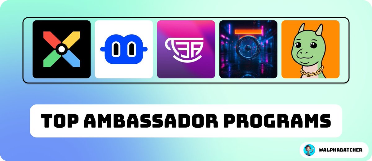alphabatcher's tweet photo. List Top Ambassador Programs 🪂
​
Confirmed/potential rewards
​
Check and join 👇

✤ @xelebofficial
​
- Form: https://t.co/8mH7Gzrr8s 
- Rewards: Up to 10,000 $XCX/month, early access
​
✤ @billions_ntwk ($30M)
​
- Form:
https://t.co/Mm2oyawCRK
- Rewards: role in Discord, rewards in the project’s tokens, early access
​
✤ @TeaFi_Official ($35M)
​
- Guide: https://t.co/8DHU7ojg5h 
- Rewards: possible rewards, badges, early access
​
✤ @pStakeFinance ($20M)
​
- Form: https://t.co/InAF0FhXjs 
- Rewards:  $USDT + $PSTAKE
​
✤ @TREX_chain ($17M)
​
- Form: https://t.co/pWBkW3rKpb 
- Rewards: possible airdrop for a role