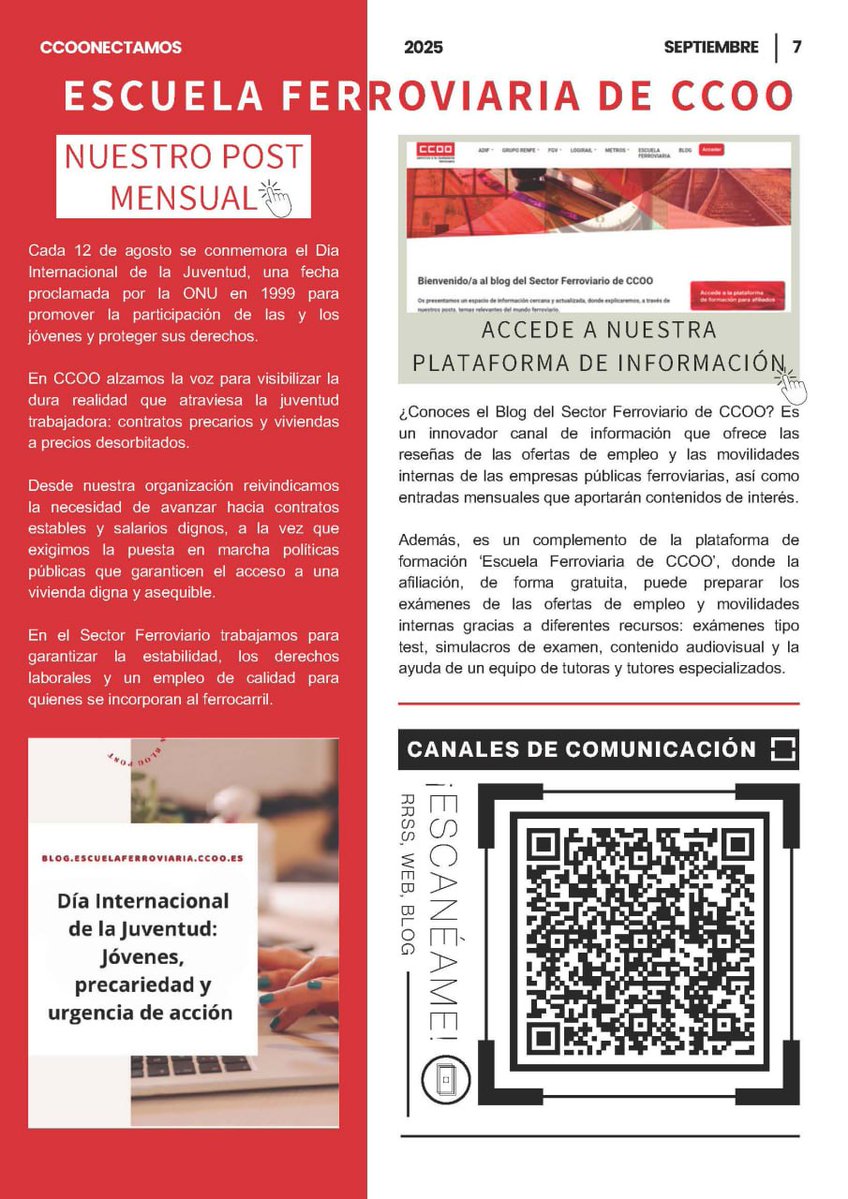 ‼️ Boletín digital CCOOnectamos con las noticias más importantes del sector ferroviario del pasado mes de septiembre:

🚅 Participamos en la Semana Europea de la Movilidad.

✅ CCOO asume la secretaría del nuevo Comité de Empresa de Ouigo.

📄 Nuevo Modelo de Mantenimiento y Plan