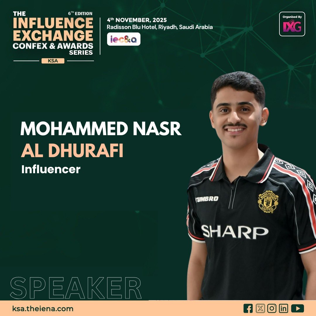 We are honored to announce that Mr. Mohammed Nasr Al Dhurafi, will be the distinguished speaker for the 6th Edition of The Influence Exchange Confex and Awards Series in Riyad, Saudi Arabia.

#influenceexchangegroup #iecna2025 #speakerannouncement