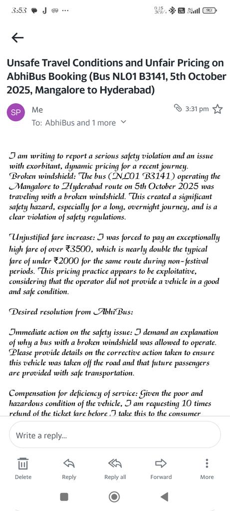 SunilKPrakash's tweet image. @abhibusIN @abhibus the great #bharatitravels #unsafe journey with a #brokenwindshield #mangalore to #Hyderabad 5th Oct 2025.
@compolmlr sir can we take serious action on #Violation of #safety measurements. @TourMinGOK @CMofKarnataka