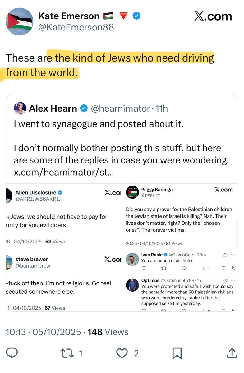 hearnimator's tweet image. “The kind of Jews who need driving from the world”.
Britain, 2025