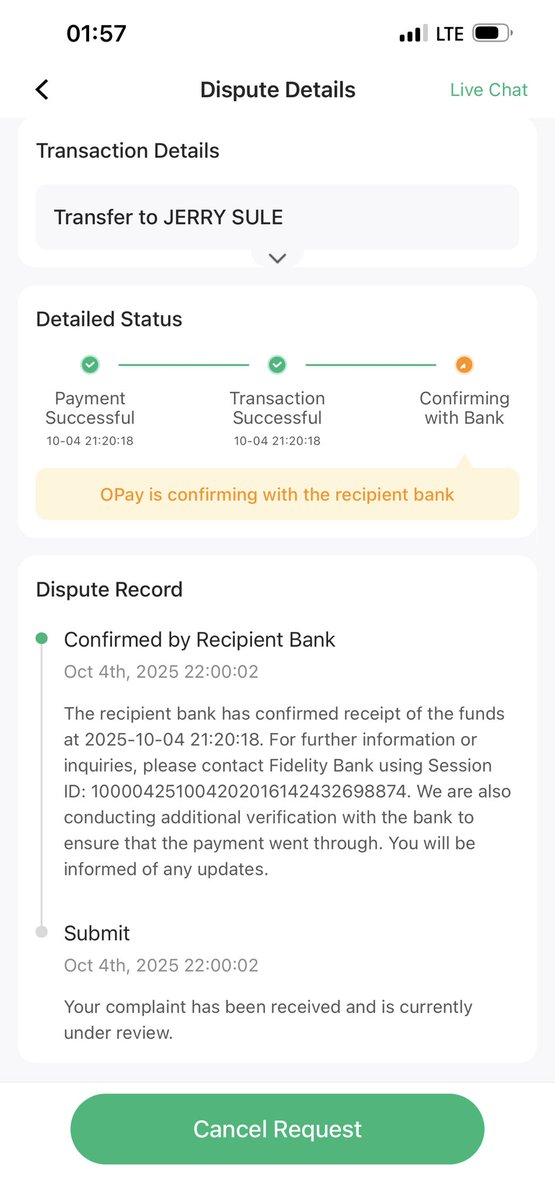 sule_jerry's tweet photo. @OPay_NG @fidelitybankplc @ I sent N150,000 from my @OPay_NG  8062573558 to @fidelitybankplc 6171726346 on 04/10/2025. and N300,000 on 5/10/2025Transaction was successful but it not impacting in my account. https://t.co/EPaxIVB8X0 https://t.co/5xPO38LXNp