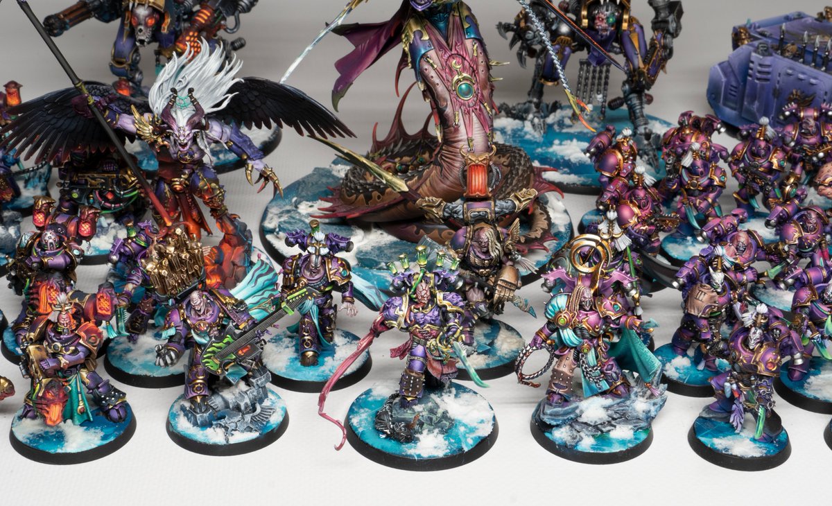 chk_toni's tweet photo. Here’s my entry for #ArmiesOnParade2025! 🫡
It’s been a crazy week of speed painting after realizing I was missing a few points to hit the 2000 mark — but they’re finally done!
After months of work, it feels amazing to see this project complete ❄️💜
#Warhammercommunity #warhammer https://t.co/C80Nju5Mqj