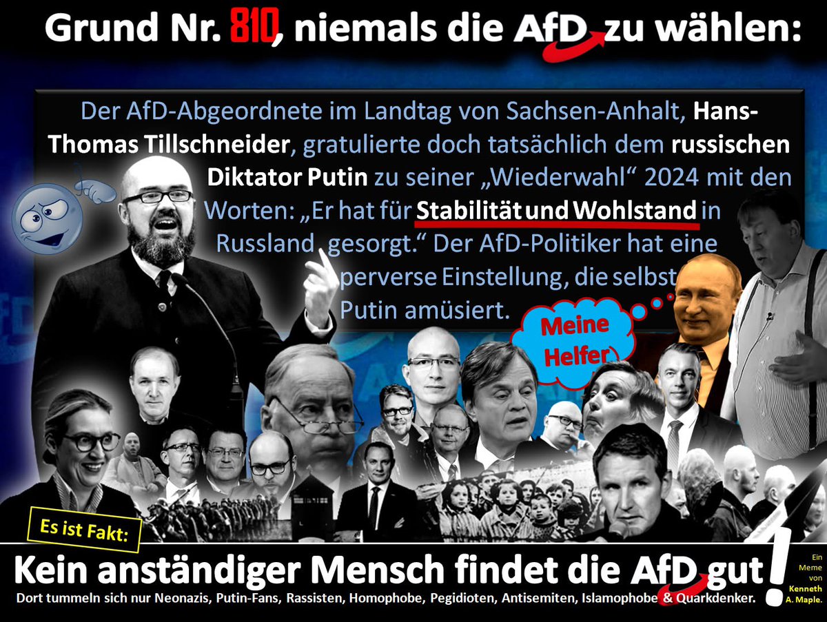 Jeden Tag daran erinnern: Die #AfD ist eine vom Verfassungsschutz als rechtsextrem eingestufte, faschistische, rassistische und queerfeindliche Partei – und eine Gefahr für die Demokratie.

© <a href="/lupus_woelfin/">Lupine</a>