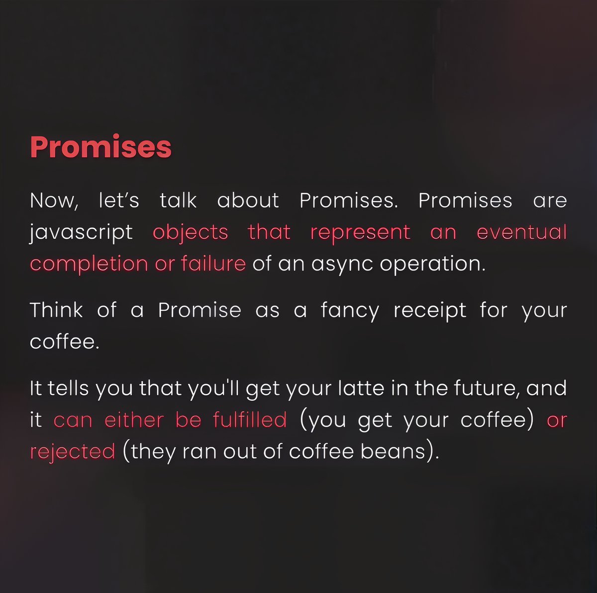 11xcoder's tweet image. Callbacks vs. Promises: The essential guide for every JavaScript developer!➡️
#JavaScriptTips #CodingLife #AsyncJS #PromisesVsCallbacks #DevLife