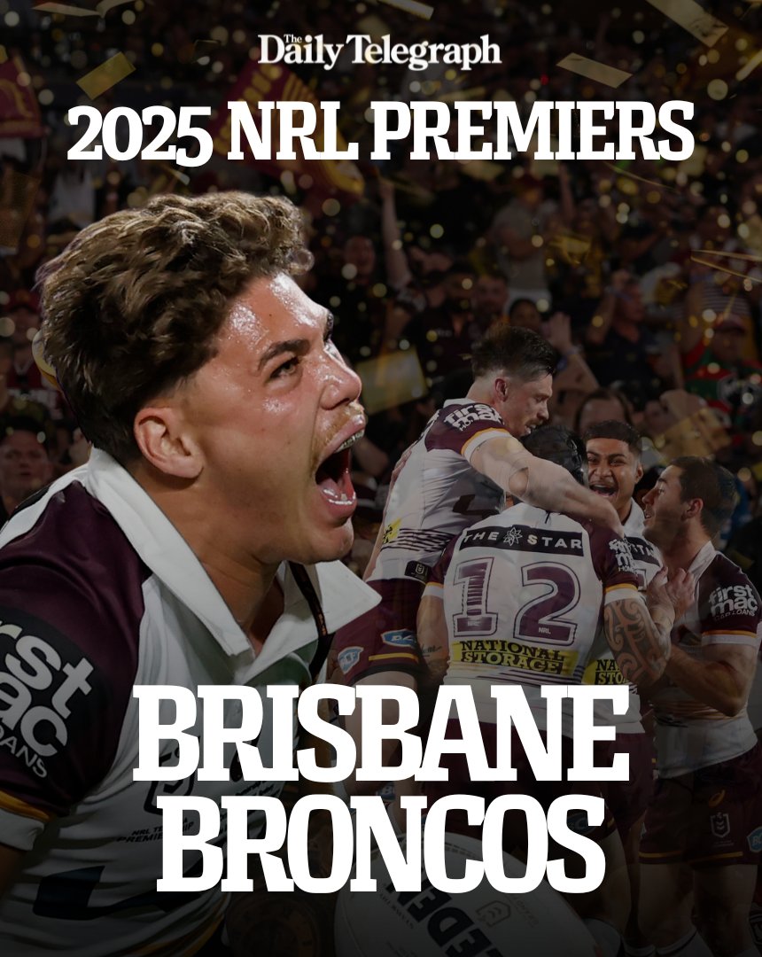 #BREAKING: The Brisbane Broncos are the 2025 #NRL Premiers after a nail-biting finish at Accor Stadium! 
DETAILS: bit.ly/46TvNdm