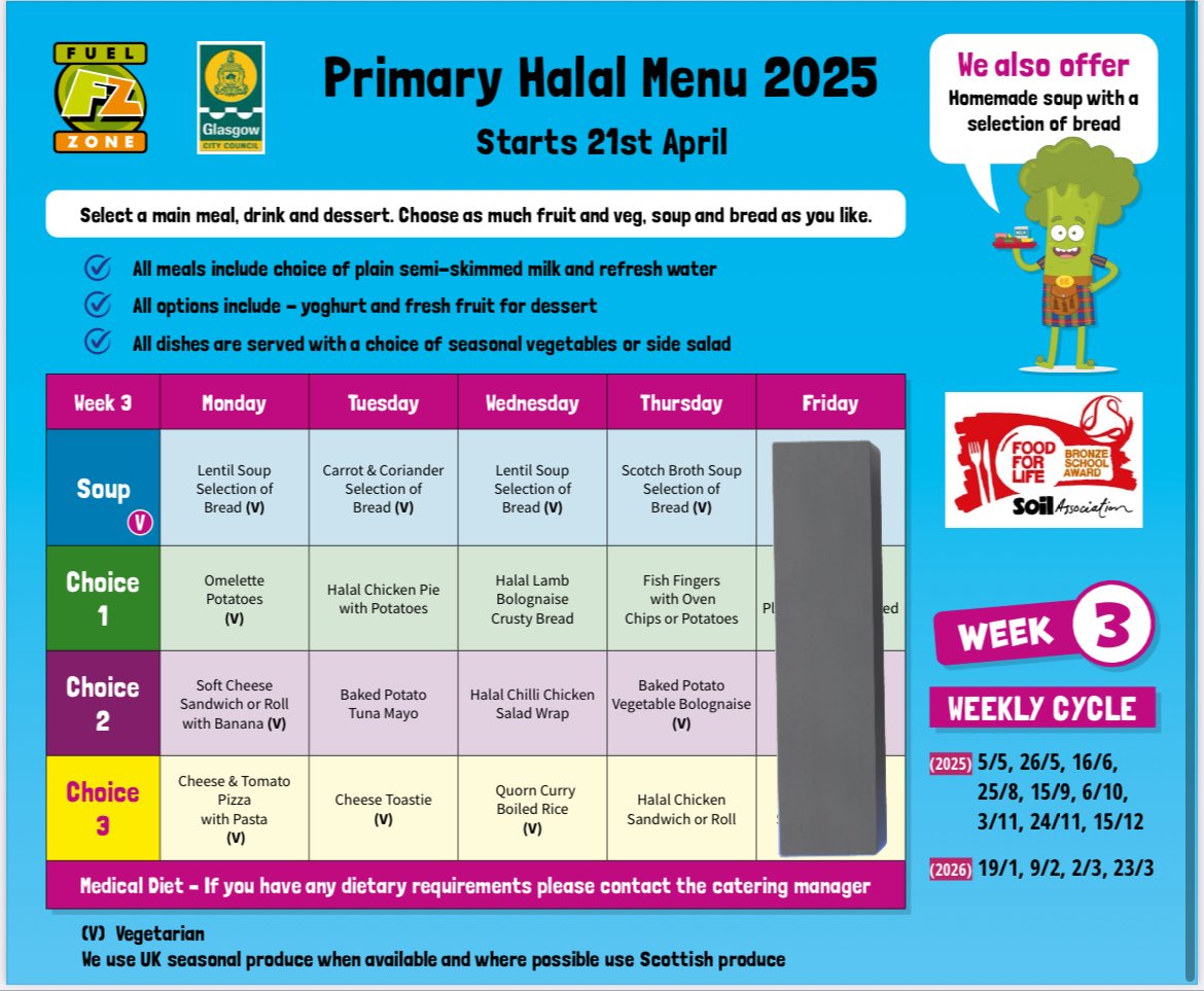 Please look over Week 3 menus and book your child’s lunch for Monday to Thursday on Parent Pay. Thank you. ☺️

Remember, Friday 10th October is an Inservice Day &amp; our school and nursery class will be closed to pupils.
