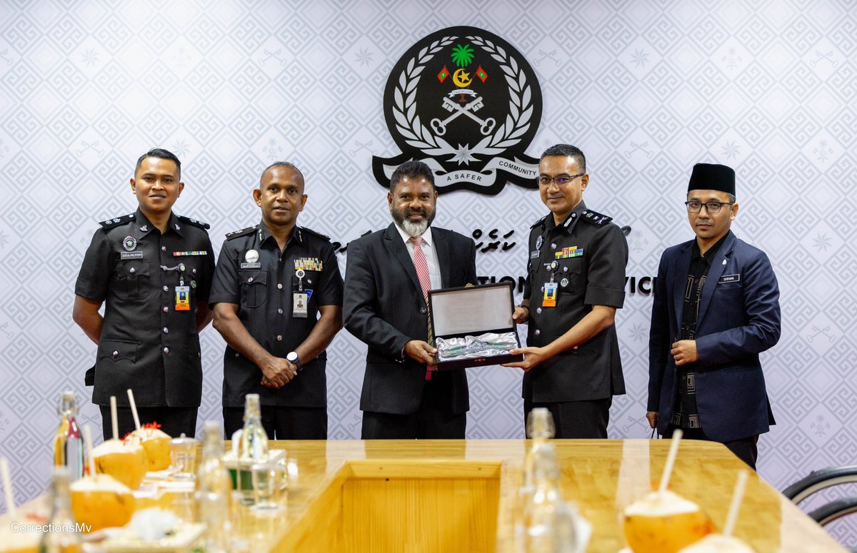 A delegation from Malaysia Prison Department visits Maldives to assist in training Maldives Correctional Service officers active in rehabilitation of offenders on a Faith-Based Rehabilitation Training programme which incorporate Islamic practices and values into rehabilitation