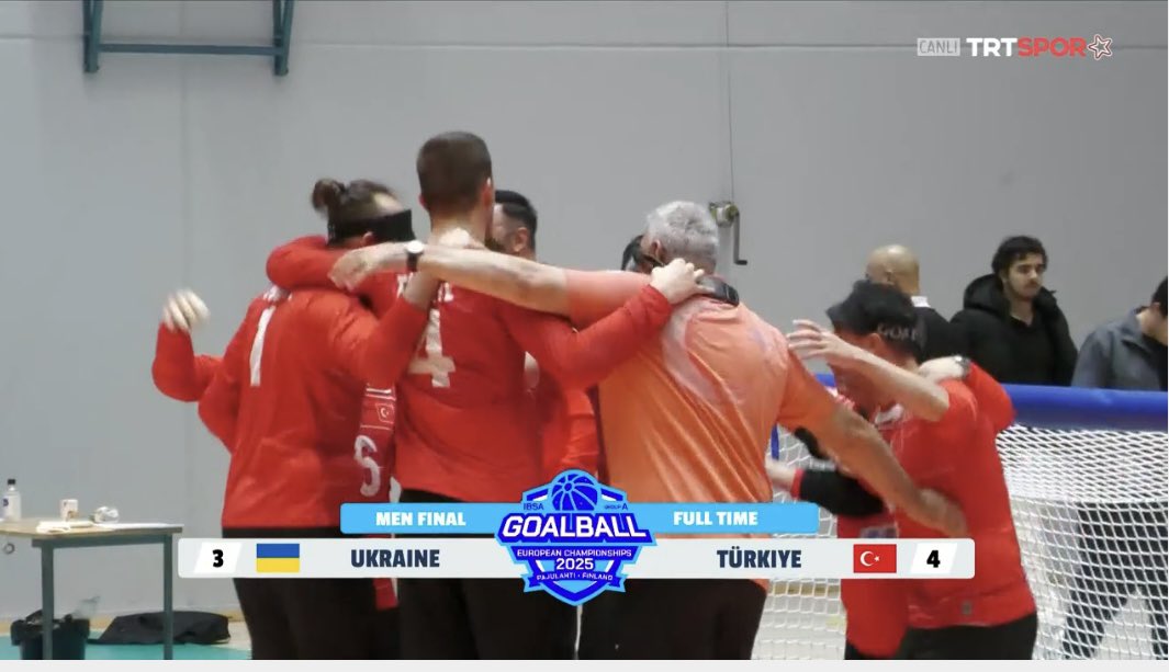 TROlimpiyatBult's tweet photo. AVRUPA ŞAMPİYONU TÜRKİYE! 
Goalball erkek milli takımımız finalde Ukrayna’yı 4-3 mağlup ederek altın madalya kazandı! 🇹🇷🥇 https://t.co/6rf1YFll8L