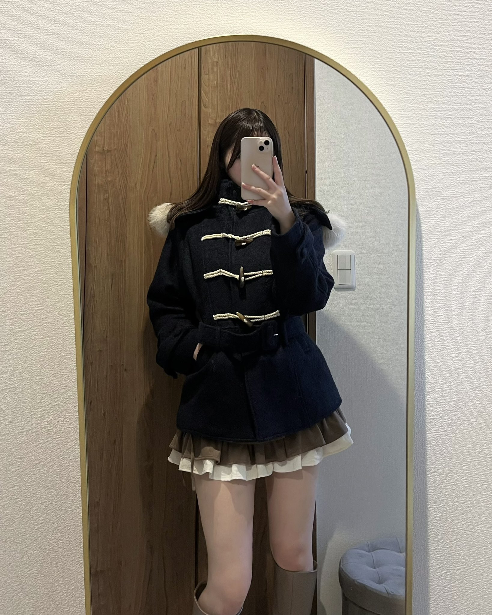 andmary Nicole fur belt jacket skirt