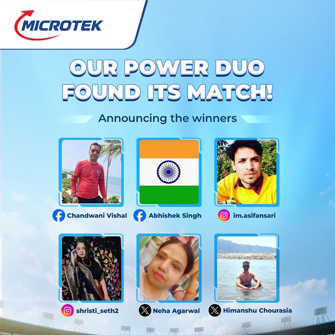 MicrotekOfcl's tweet image. We’re thrilled to announce the winners of the #PowerDuoChallenge! ⚡🏏

To claim your prize, please send us a direct message within 24 hours with the following details:

1. Full Name
2. Email Address
3. Phone Number
4. Full Address
5. Pin-code

#Microtek #PowerDuoChallenge