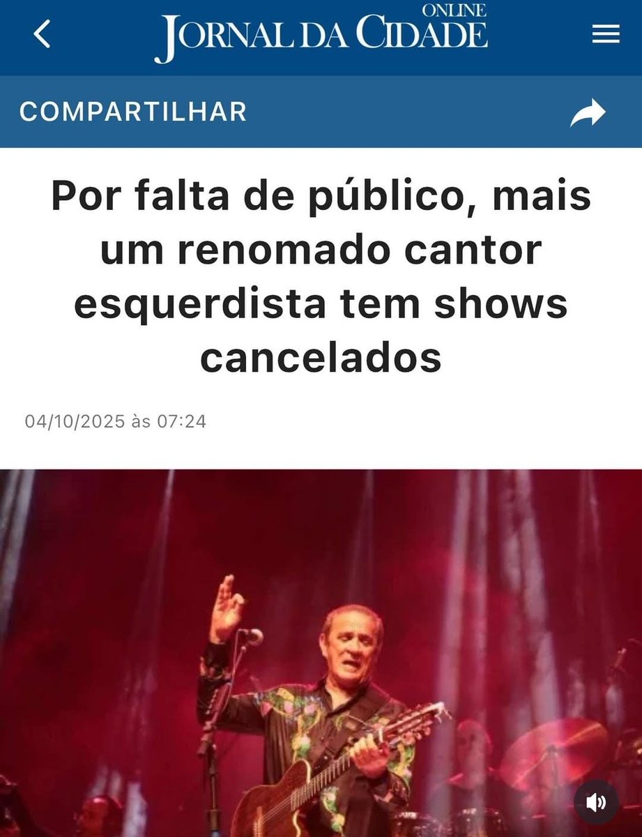 Zé Ramalho disse: " não quero Bolsonaristas nos meus shows". Olha como está  os shows dele. Na minha cidade também não conseguiu fazer show pq não conseguiu vender os ingressos. Kkkkk. Faz o LLLLLLL.