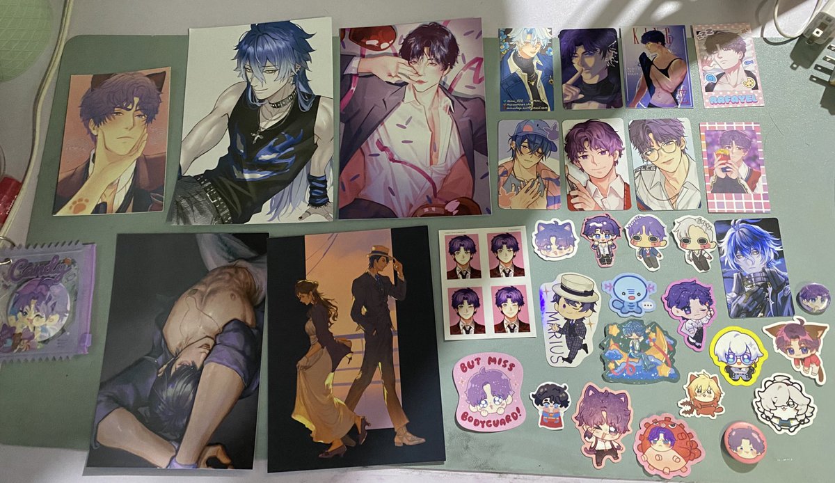 was at cosmania yesterday n these r all the merch i’ve got!! creds to the artists in the replies hehe :3