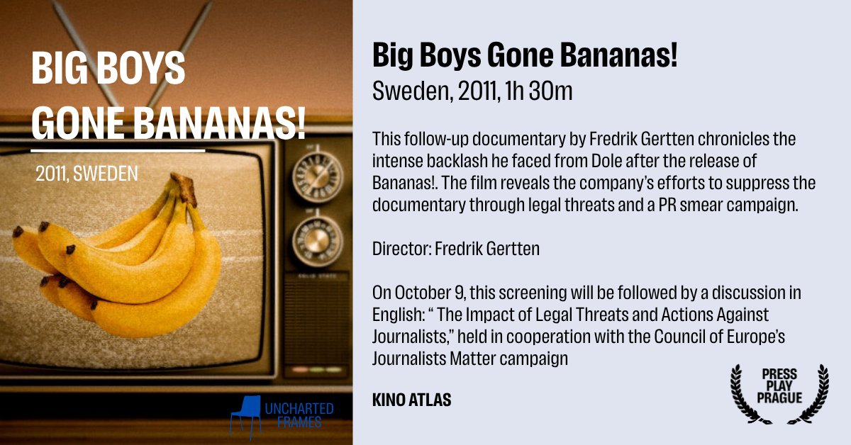 What happens when corporations weaponise the law to silence critical reporting? 

On 9 October at <a href="/PressPlayReal/">PressPlayPrague</a>, Big Boys Gone Bananas! is followed by a discussion on legal intimidation featuring <a href="/fluturakusari/">Flutura Kusari</a>, Senior Legal Advisor at ECPMF: kinoatlaspraha.cz/?program=6046